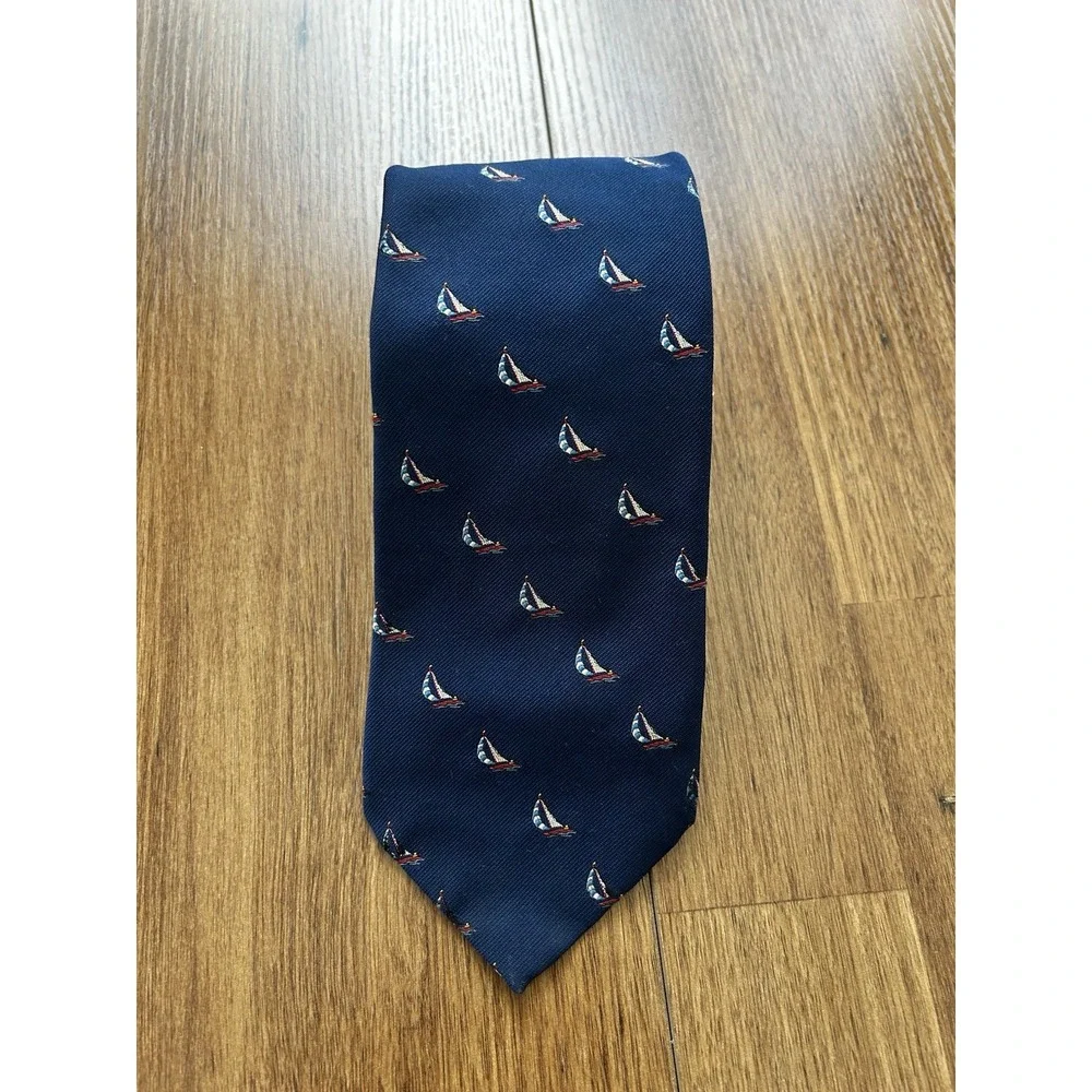 Mansure & Prettyman Sailboat Silk Tie‎ Navy Blue Nautical 58–60
